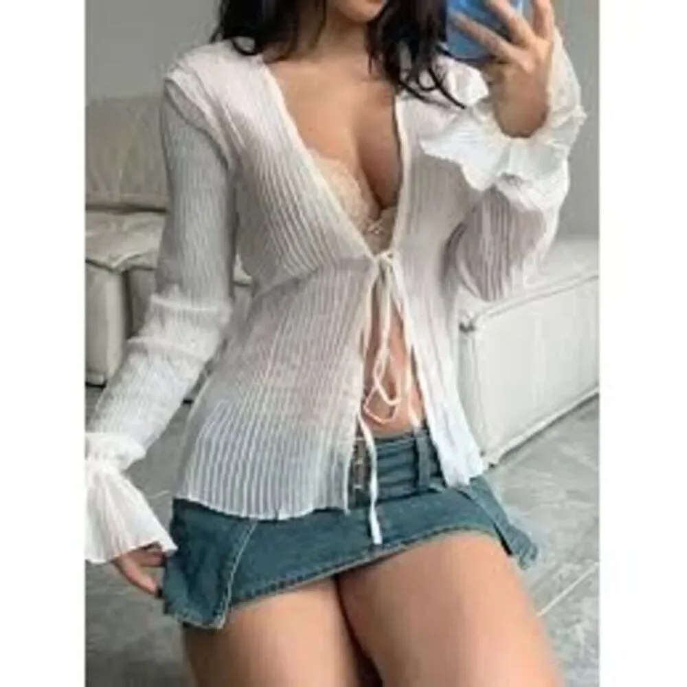 Commense  Long Sleeve Top‎ Sheer White Aesthetic Size Small - Picture 7 of 9